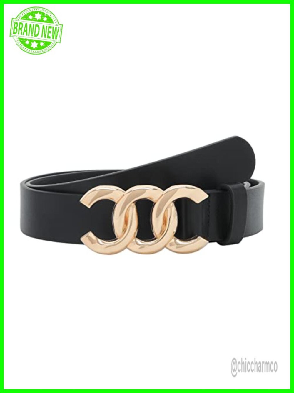 Faux Leather Women's Belt with Gold Buckle - Adjustable Dress & Jeans Belt